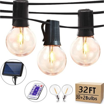 GIRLANDA SOLARNA OGRODOWA ŁAŃCUCH ŚWIETLNY 10 M 30 x ŻARÓWKI LED + PILOTA