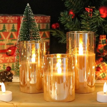 3 СВЕЧИ, ДЕКОРАТИВНЫЕ СВЕЧИ СВЕТОДИОДНЫЕ, ПОЗОЛОЧЕННОЕ СТЕКЛО, ДЕКОРАТИВНЫЕ, ДЕКОРАТИВНЫЕ РОЖДЕСТВЕНСКИЕ СВЕЧИ