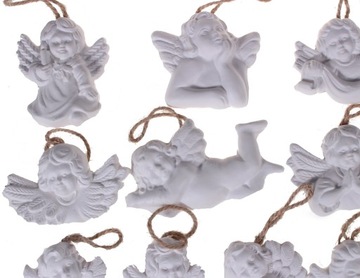 Gipsowe figurki aniołek miś bałwan Mikołaj 55 szt