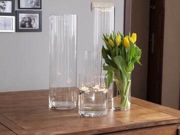 Ваза стеклянная CYLINDER TUBE ROLLER h50 d12 декор