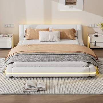 Łóżko podwójne tapicerowane wymiarach 140x200cm PU LED Pilot biały