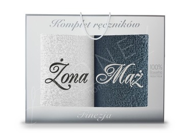 Komplet ręczników kąpielowych z haftem biel-grafit