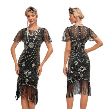 SUKIENKA CEKINOWA ART DECO WIELKI GATSBY LATA 20 RETRO SYLWESTER