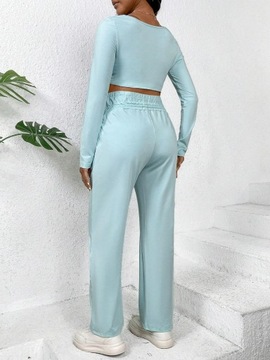 СИНИЙ КОМПЛЕКТ ДЛЯ МАТЕРИАЛОВ, ТОП, ДЛИННЫЕ БРЮКИ НА РЕЗИНКЕ, SHEIN 36