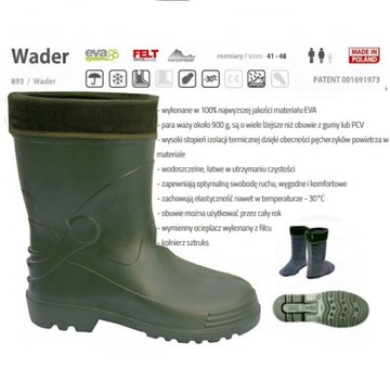 BUTY KALOSZE MĘSKIE KRÓTKIE OCIEPLANE WADER R 46