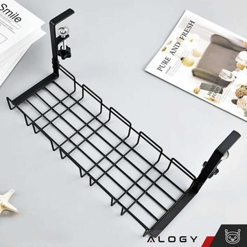 Organizer na kable przewody biurko koszyk półka maskownica wieszak czarny