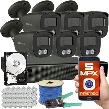 Kompletny monitoringu IP 6 kamer 5Mpx zewnętrzne PoE grafit zewnętrzne 4TB