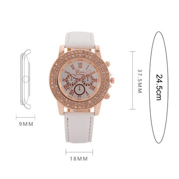 Women Quartz Watch Round Dial Rhinestone Roman Number