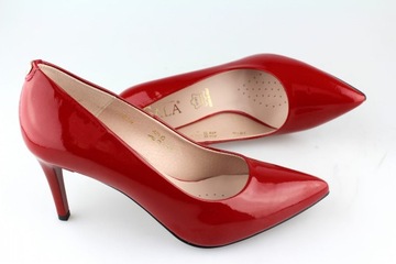 Czerwone lakierowane czółenka szpilki skórzane buty damskie nowe Sala 38