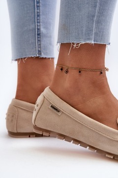 MOKASYNY DAMSKIE Z EKO ZAMSZU KLASYCZNE WSUWANE BEŻOWE 39