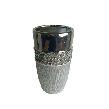 Ceramiczny wazon w stylu glamour z obwódką srebrny duży 20cm