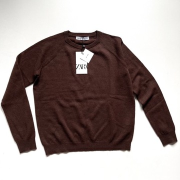 ZARA Brązowy Sweter 100% Wełna M