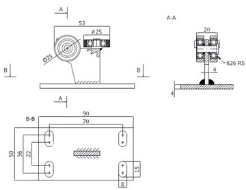 4X ТЕЛЕЖКА ДЛЯ ВОРОТ С 3 РОЛИКАМИ FI 25 ФИКСИРОВАННЫХ РОЛИКОВ ДЛЯ ВОРОТ