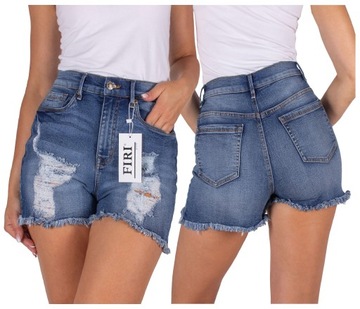 SPODENKI DAMSKIE jeansowe WYSOKI STAN dziurami DZIURY dżinsowe 34 XS FIRI