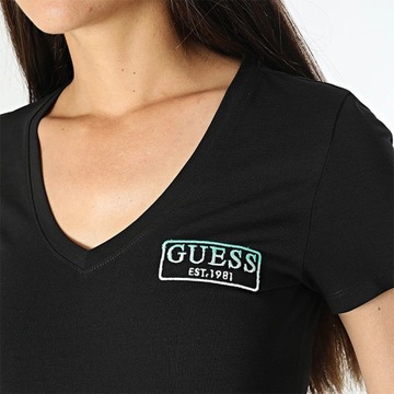 Guess t-shirt koszulka damska czarna v-neck bawełniana logo W3YI38 XS