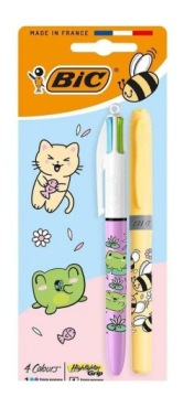 BIC Ручка 4 Кольори Kawaii мікс+текстовий маркер мікс колір