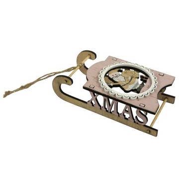 Drewniane sanki Mikołajem różowa zawieszka 15 cm