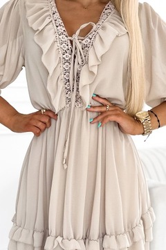 Sukienka damska elegancka szyfonowa wiazana z falbankami i rękawem boho