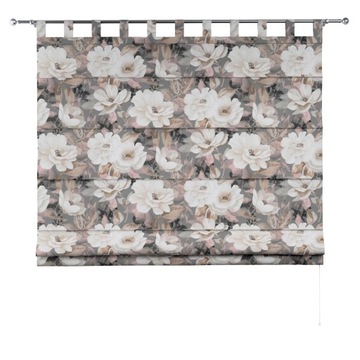 Римская штора на карнизе с цветами на сером фоне 130