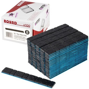 CIĘŻARKI KLEJONE DO FELG KÓŁ ALU CZARNE 5/10G STIX 100SZT PASKÓW ROUND SLIM