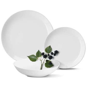 KOMPLET ZESTAW SERWIS OBIADOWY PORCELANA TALERZE 18el 6 OSÓB BIAŁE CLASSIC