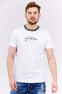 DIESEL Biały t-shirt męski z lamówką khaki r M