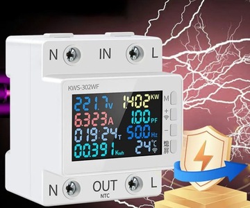 Счетчик электроэнергии 8IN1 TUYA WiFi для рейки DIN 63A