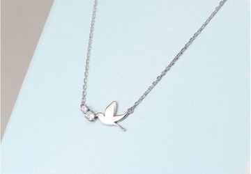 Серебряное 925 колье ЛАСТОЧКА, кубические цирконы, серебро ДЕЛИКАТНОЕ