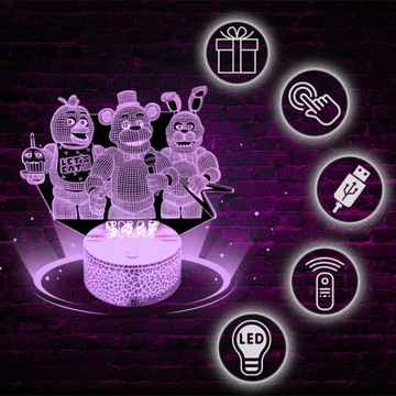 Lampka Nocna Biurkowa dla Dzieci FNAF Five Nights at Freddy's LED + Pilot
