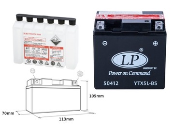 LANDPORT AKUMULATOR YTX5L-BS (MA LTX5L-BS) 12V 4AH 114X71X106 BEZOBSŁUGOWY