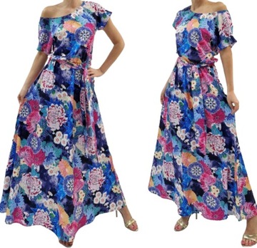 Maxi elegancka sukienka koktajlowa w kwiaty ,mandale roz.48 (34-54)