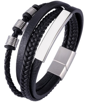 Кожаный браслет для ПАПЫ с ГРАВИРОВКОЙ, сталь 316Л.