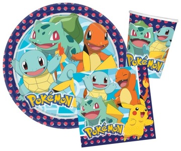 Zestaw Pokemon Pikachu Talerzyki Kubeczki Serwetki