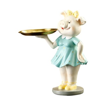 Lady Statue with Tray Resin Pig Sculpture Tray