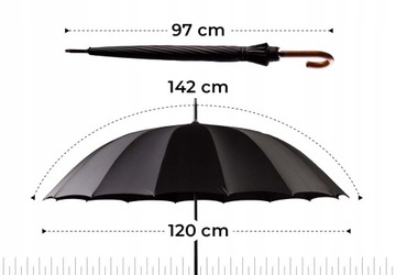 WEISNER Kapitol | CZARNA PARASOLKA DAMSKA MESKA PARASOL PRZECIWDESZCZOWY XL