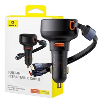 BASEUS ŁADOWARKA SAMOCHODOWA USB Z WBUDOWANYM KABLEM USB-C I LIGHTNING 60 W