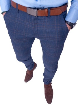Spodnie męskie eleganckie granatowe w kratę r. 32