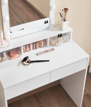 Белый туалетный столик с косметическим зеркалом, 9 светодиодов.