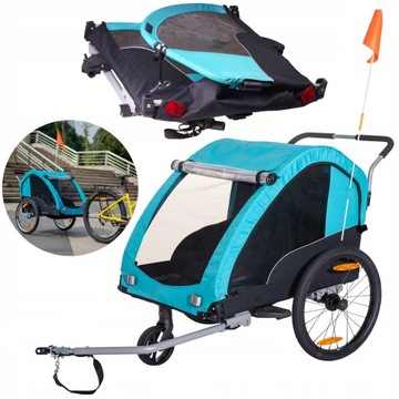 PROFEX PRZYCZEPKA ROWEROWA DO PRZEWOZU 2 DZIECI JOGGER 2w1 SKŁADANA LED 20'
