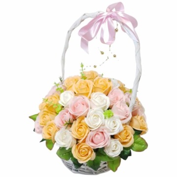 КРАСИВЫЙ большой букет-корзина мыльные розы 50 шт мыльные цветы ПОДАРОК