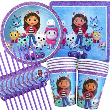 Набор GABI'S CAT HOUSE, ТАРЕЛКИ+КРУЖКИ+СОЛОМОЧКИ, именинники котов, 30 шт.