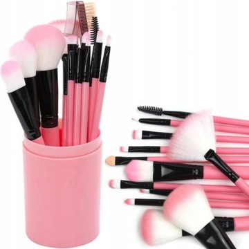 YOSHI PĘDZLE PĘDZELKI DO MAKIJAŻU w ETUI pudełku PĘDZLI pędzelków pink 12sz