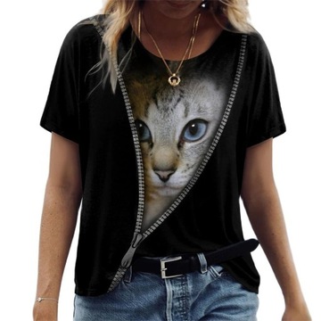 DAMSKA KOSZULKA T-SHIRT 3D Z KOTEM KOTEK S