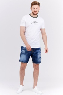 DIESEL Biały t-shirt męski z lamówką khaki r M
