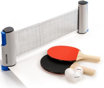 НАБОР ДЛЯ НАСТОЛЬНОГО ТЕННИСА Meteor, 2 РАКЕТКИ, ШАРИКИ С РУЛОННОЙ СЕТКОЙ