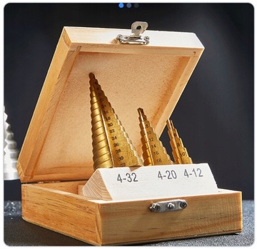 НАБОР ИЗ 3-Х ШАГОВЫХ КОНУСНЫХ СВЕРЛ ДЛЯ МЕТАЛЛА, ДЕРЕВА, ПЛАСТИКОВОГО ЛИСТА 4-32 ММ