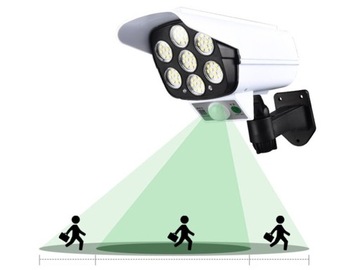 LAMPA SOLARNA ATRAPA KAMERY 2W1, 20W 77 LED PILOT, CZUJNIK RUCHU ZMIERZCHU