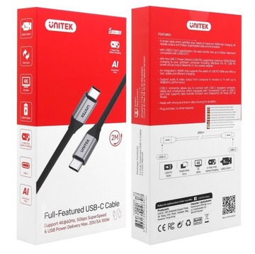 Kabel USB-C Link 200cm 2m do Meta Oculus Quest 3 VR, 5K 4K 60Hz 5Gb/s 100W