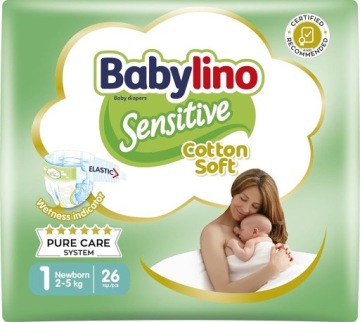 Підгузки Babylino Sensitive Бавовна SOFT Розмір 1 2-5 кг 26 шт.