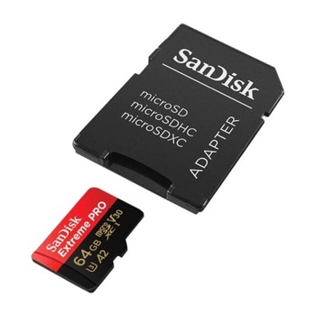 Карта SanDisk micro SD 64 ГБ EXTREME PRO 200 МБ/с 4K SDXC U3 С АДАПТЕРОМ
